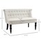 Scandinavian 2-Seater Loveseat in Cream White Linen with Button-Tufted Backrest and Wooden Legs